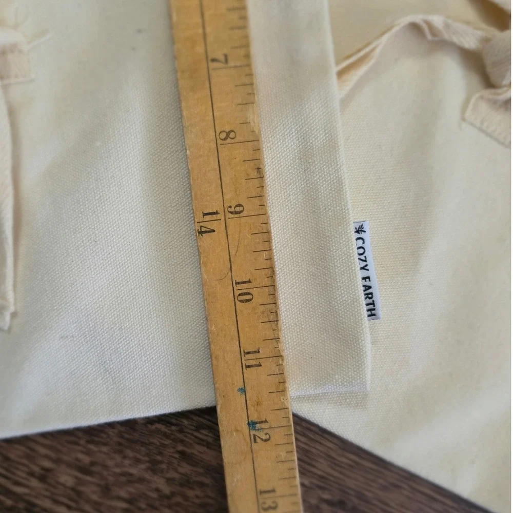 COZY EARTH Canvas Storage Bags Cream Reusable Tie Closure Set of 2